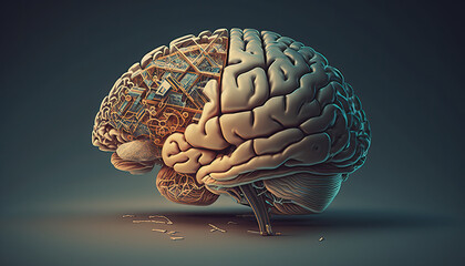 Representative illustration of human brain. Intelligence concept. Generative AI
