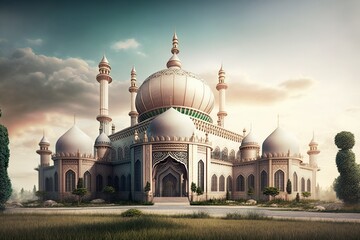 illustration, beautiful mosque, ai generative