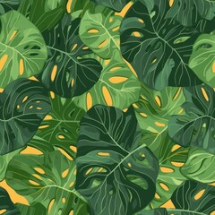 Seamless pattern with monstera leafs. Made with Generative AI. 