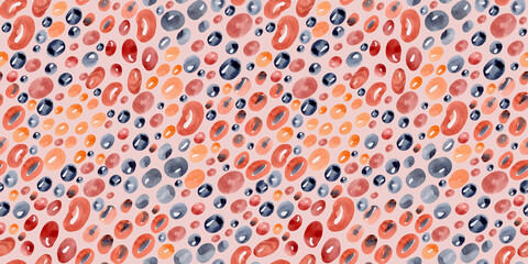 Watercolor seamless pattern with beautiful bright abstract elements and leopard spots. Colorful animalistic texture for any design. Modern Art.