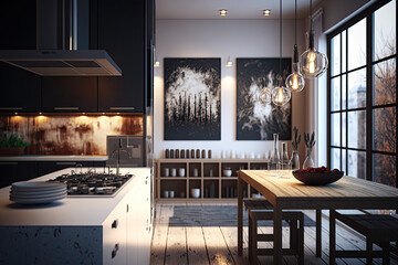  elegant contemporary kitchen room interior ,generative artificial intelligence