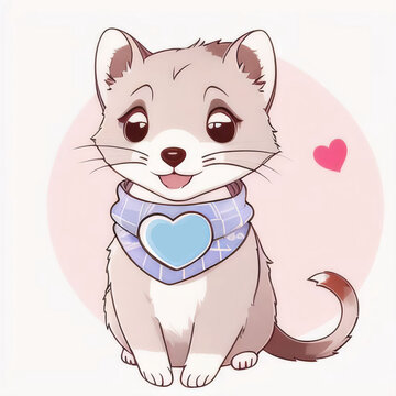 a painting of a cute mangust or a ferret with big lovely eyes in a scarf, ai generated