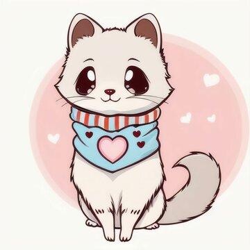 a painting of a cute mangust or a ferret with big lovely eyes in a scarf, ai generated