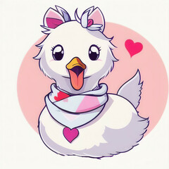 a painting of a cute duck with a scarf on a white background, ai generated