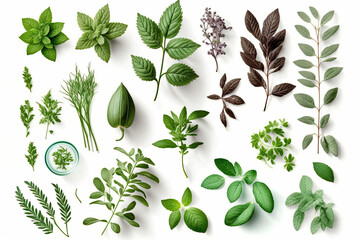  Fresh mint melissa thyme leaves,generative artificial intelligence