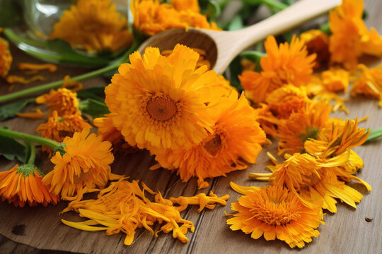 Calendula pictures showcase the bright and cheerful flowers of the Calendula officinalis plant. With shades of yellow and orange, these images are perfect for natural health, and wellness content.