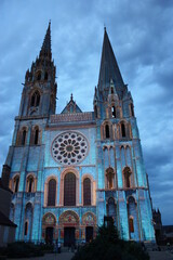Fototapeta na wymiar Night at Cathedral Notre-Dame de Chartres in Chartres, France