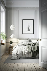 Home interior blank wall in Scandinavian bedroom interior ,generative artificial intelligence