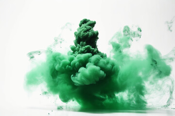Green Smoke Bomb Exploding Isolated On White Background.