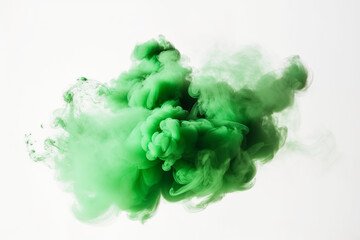 Green Smoke Bomb Exploding Isolated On White Background.