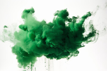 Fototapeta premium Green Smoke Bomb Exploding Isolated On White Background.