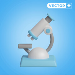 microscope 3D vector icon set, on a blue background