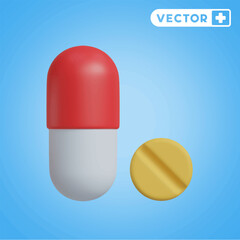 pills 3D vector icon set, on a blue background