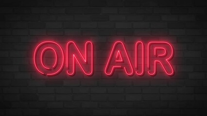 Vintage 'On Air' Neon Sign Flickering on Brick Wall - A Retro Arcade-Inspired Animation Neon Sign Glowing and Flickering Against a Textured Brick Background. 4k video.