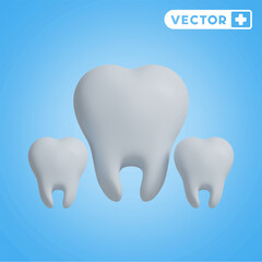 tooth 3D vector icon set, on a blue background