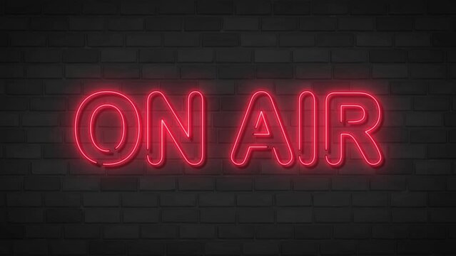Vintage 'On Air' Neon Sign Flickering on Brick Wall - A Retro Arcade-Inspired Animation Neon Sign Glowing and Flickering Against a Textured Brick Background. 4k video.