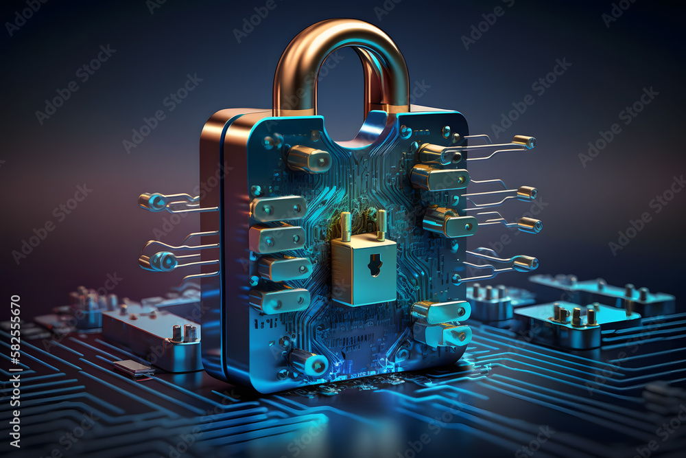 Poster padlock with keyhole icon in personal data security illustrates cyber data or information privacy id