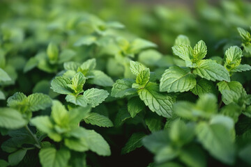 Fototapeta na wymiar Mint pictures showcase the refreshing and vibrant green leaves of the popular herb. These images can range from close-up shots to full plants and are perfect for food, health content.