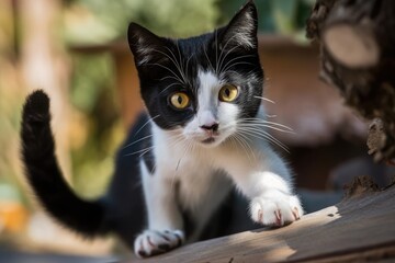 Fototapeta premium playful black and white cat. Generative AI