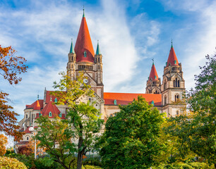 St. Francis of Assisi church in autumn, Vienna, Austria