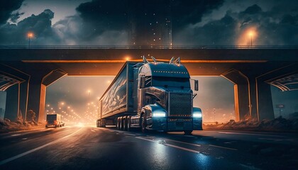 Fototapeta na wymiar Cargo truck car on a highway. Generative AI
