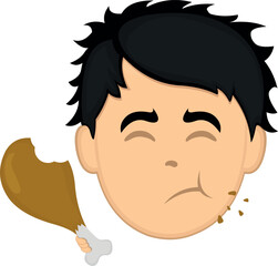 vector illustration face of a cartoon man eating a chicken leg