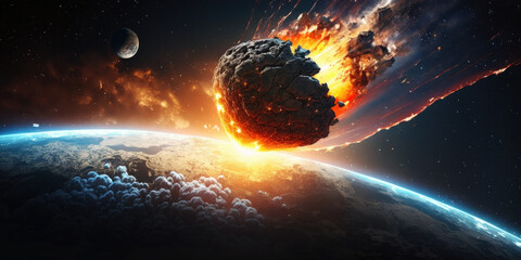 Fired Asteroid Colliding With Planet Earth in a Meteor Impact on Earth image. Elements of this image by NASA. - Generative AI