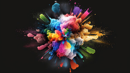 Obraz na płótnie Canvas Exploding abstract geometric design in rainbow colored cloud