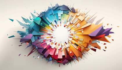 Exploding abstract geometric design in rainbow colored cloud
