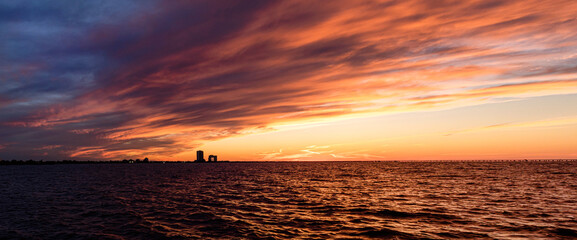 Sunset scene at Mississippi River	