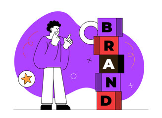 Corporate identity, company logo, name creating. Designers look on brand. Brand identity, social media advertisement concept. Vector isolated concept creative illustration