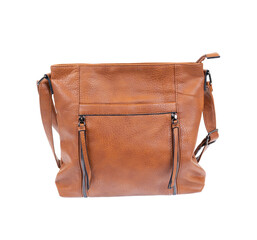 Brown leather women handbag isolated on white background