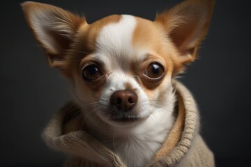 A dog of the Chihuahua breed stands and looks into the camera. Generative AI