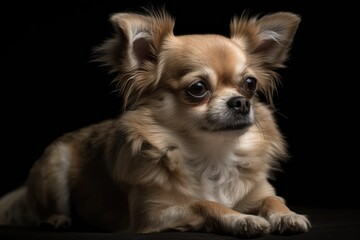 Obraz premium a Chihuahua dog is seated against a dark background. Generative AI