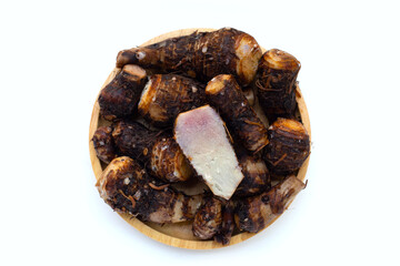 Boiled taro on white background.