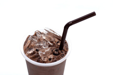 Plastic glass of cocoa drink