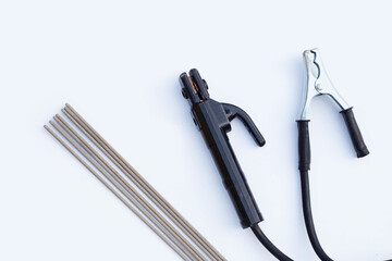 Welding equipment on white background.