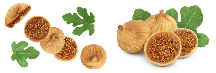 dried fig isolated on white background with  full depth of field. Top view. Flat lay