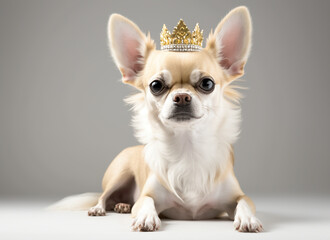 Obraz premium Chihuahua with a golden crown on a white background Generative AI