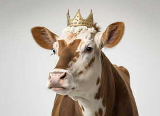 cow with a golden crown on a white background Generative AI