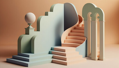 Minimalist stage with steps and walls in pastel colors