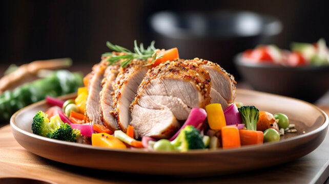 A deliciously tender pork loin paired with savory roasted veggies for a wholesome dinner.