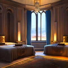 A room  With two beds and a night table in between1, Generative AI