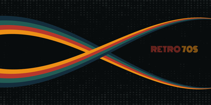 Horizontal retro background with color lines inn trendy 70s style. Rainbow vintage background. Vector illustration