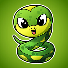 Cute snake cartoon illustration in sticker design baby wild animal