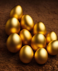 golden chicken eggs on a brown background