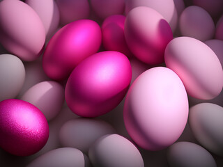 Easter pink chicken eggs background