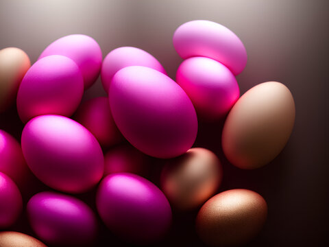 many beautiful pink shiny easter eggs background © MORKVA