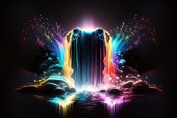 illustration, neon waterfall, ai generative