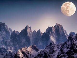 Full moon over a mountain range, Designed with the help of AI